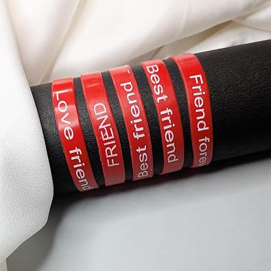20818 {90 Pcs} Red Silicone Friendship Bands for Kids, Girls & Boys | Motivational Printed Wristbands | Stretchable Rubber Bracelets
