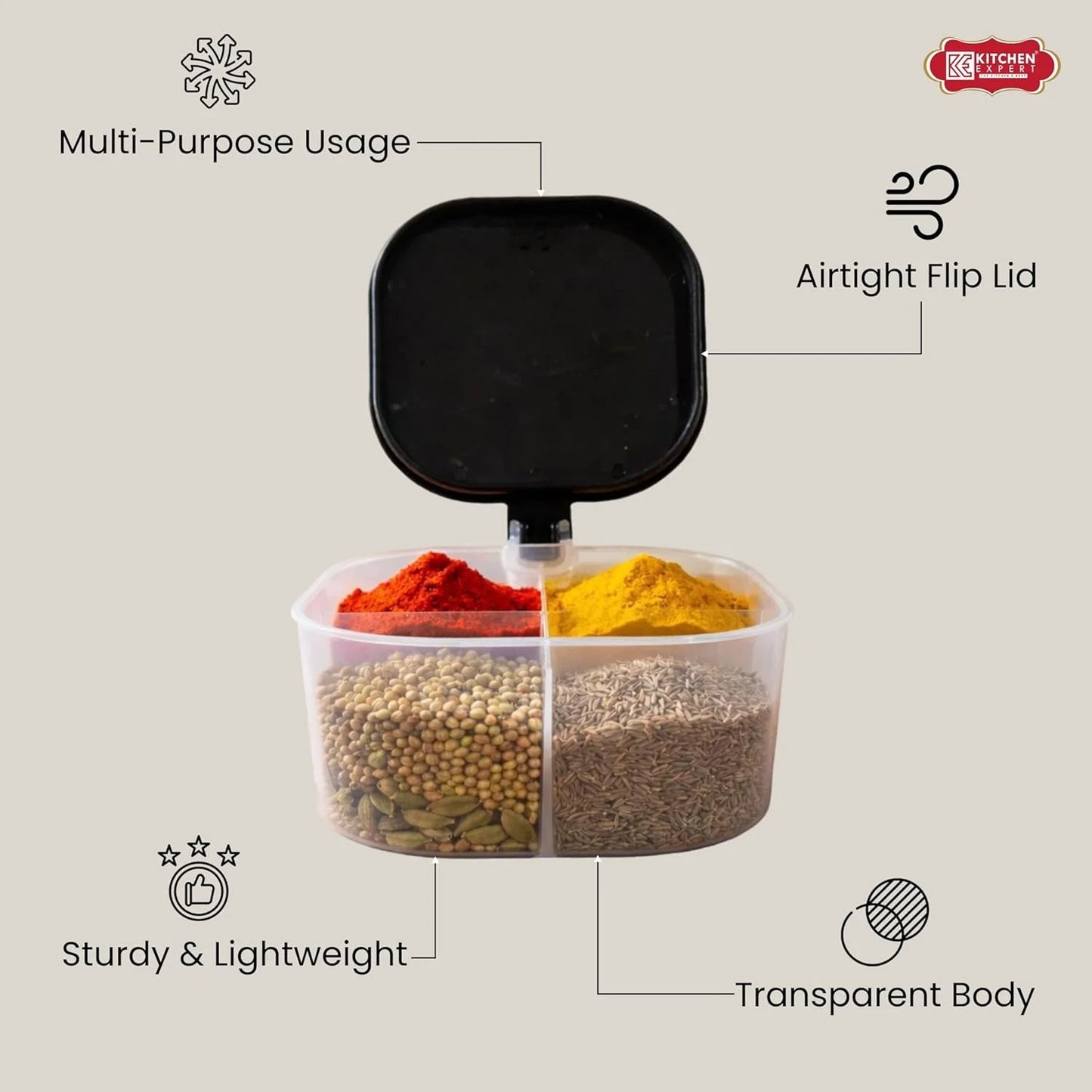 11334 {4 Compartments} Seasoning Box Spice Jar Condiment Container Kitchen Spice Box