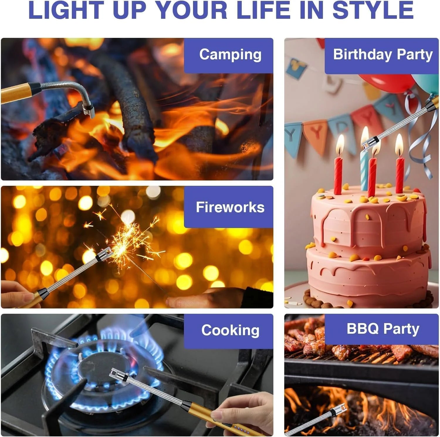 9003 USB-C Rechargeable Electric Lighter Portable Waterproof Flameless for Candles, Kitchen & Outdoor Use
