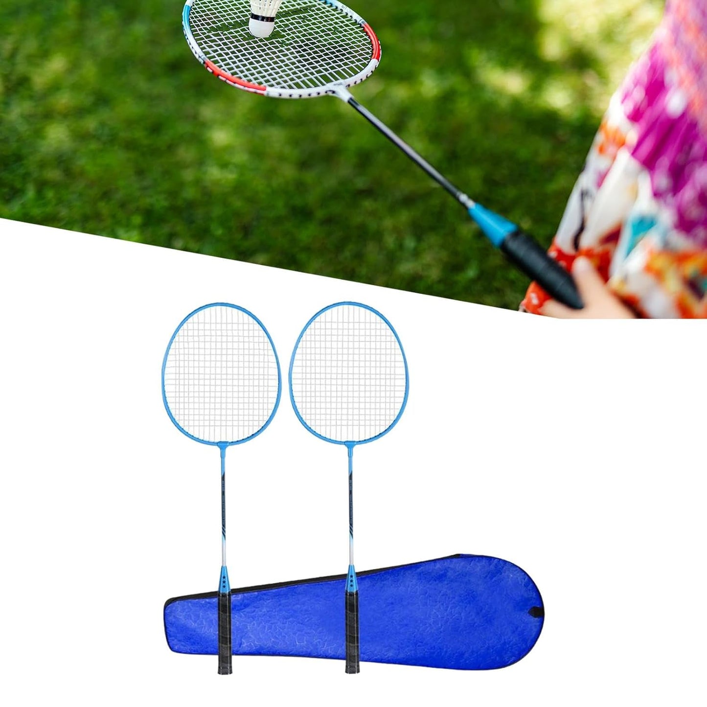 20697  2Pcs Badminton Rackets Set Badminton Shuttlecock for Games Beginners Outdoor Blue Sporting Goods| Tennis & Racquet Sports