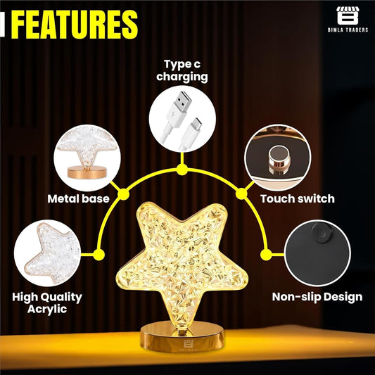 C-128 Crystal Heart / Star Shaped Decorative Light | LED Night Lamp for Bedroom, Living Room & Home Décor
