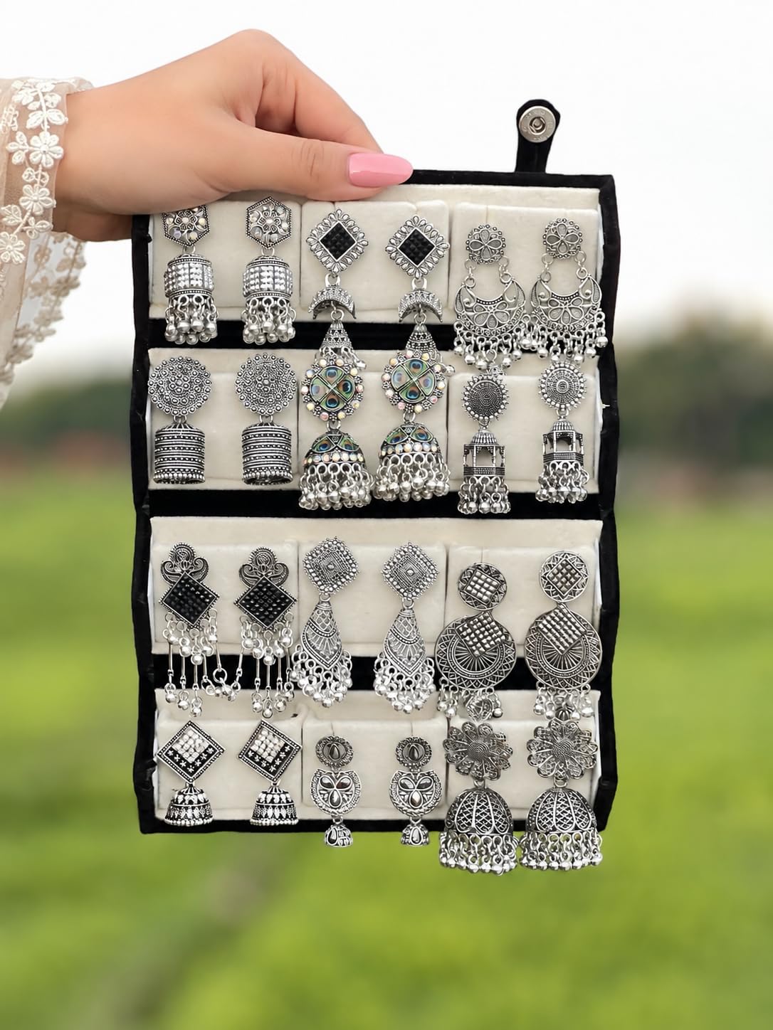 20896 12 Pair Earring Organizer Box | Jewelry Storage Folder for Earrings, Studs & Small Jewelry | Foldable Travel Jewelry Case