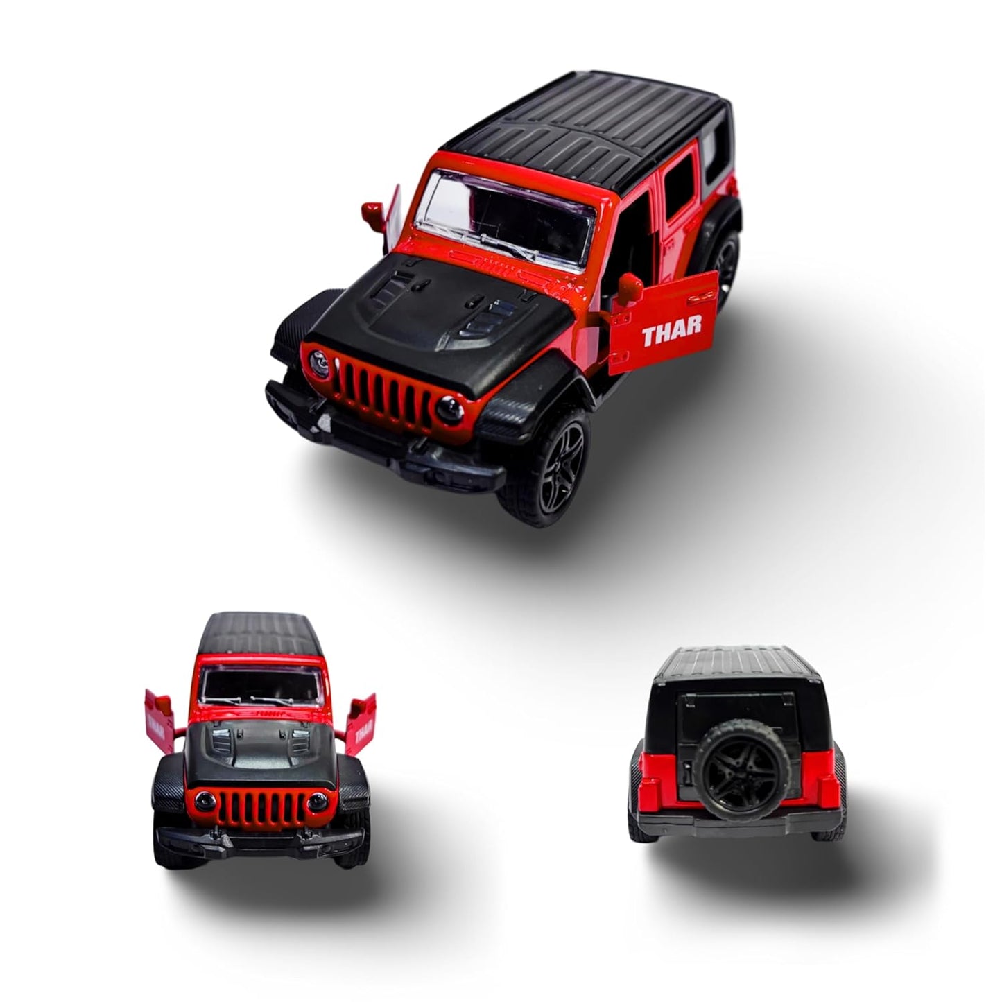 9873 Thar Die-Cast SUV Toy Car – 1:32 Scale Metal Jeep Model with Pull-Back Action & Opening Doors {Random Color}