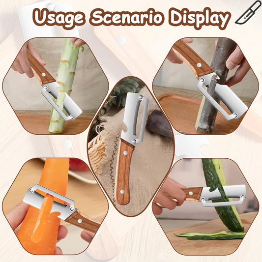 20796 Multi-Functional Vegetable Peeler for Kitchen, Stainless Steel Peeler with Wooden Handle and Bottle Opener, Single Blade Peelers Tool, Suitable for Vegetables or Fruits (3 in 1 Fruit Peeler)