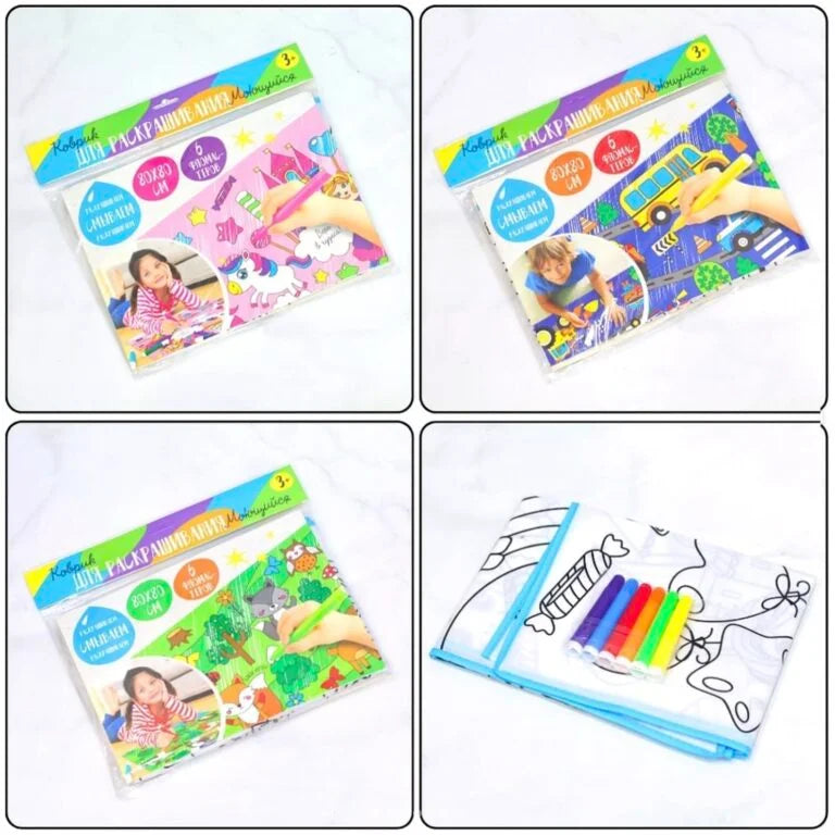 1926 Water Drawing Mat for Kids, 80 x 80 cm, Reusable Washable Colouring Mat with 6 Sketch Pens