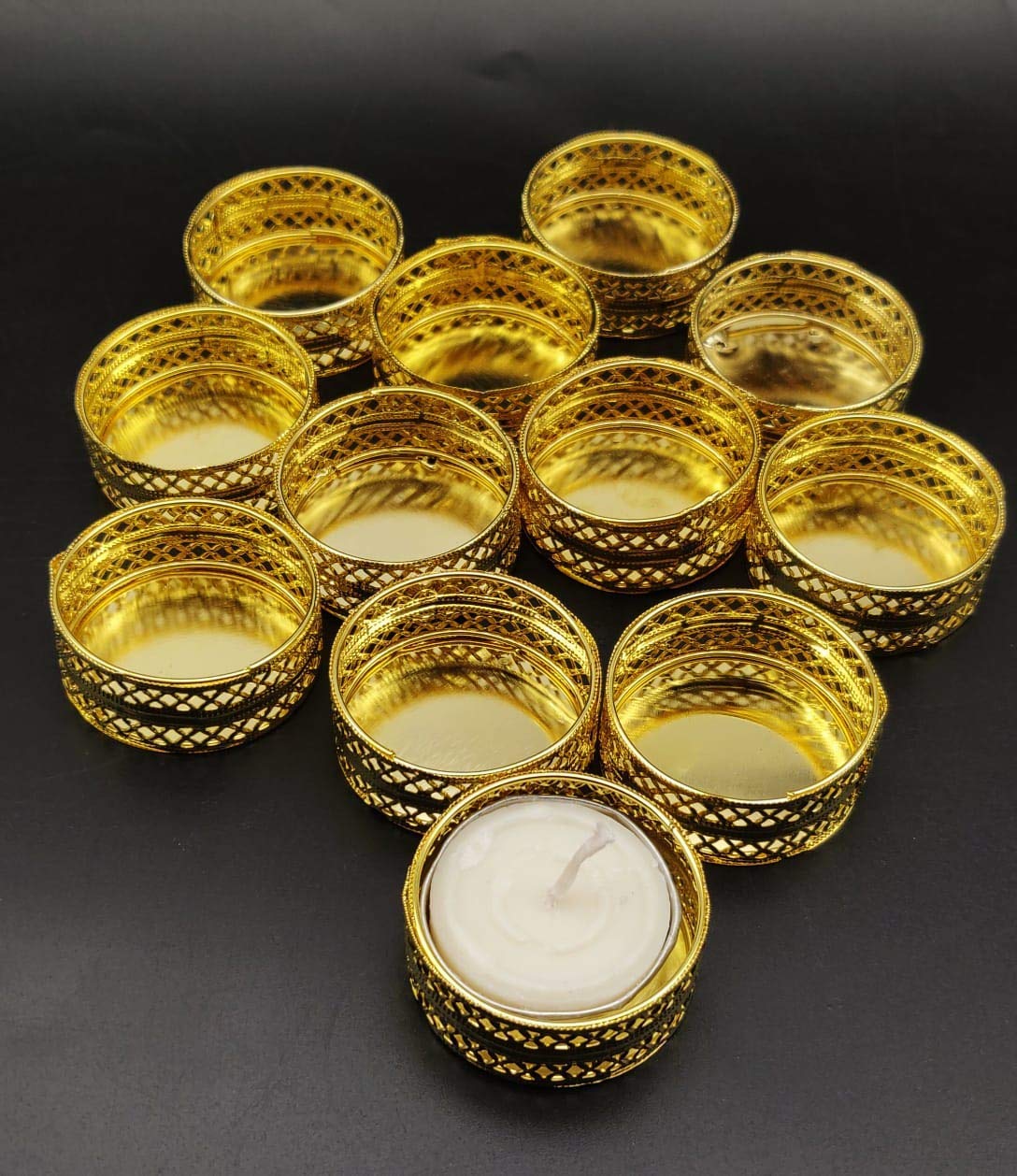 1054 Metal Candle Holder Stands Round for Pooja thali Decoration