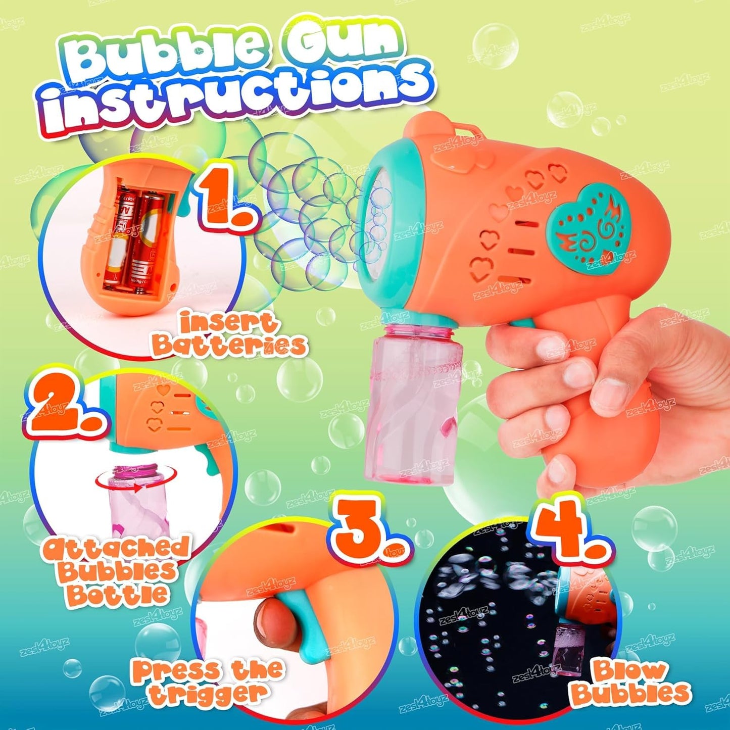 20566 Automatic Bubble Gun Machine Orange Bubble Shooter with Solution Safe, Leakproof, Battery-Powered (Battery Operated) | Outdoor and Indoor Party Toy | Ideal Gift for Boys and Girls