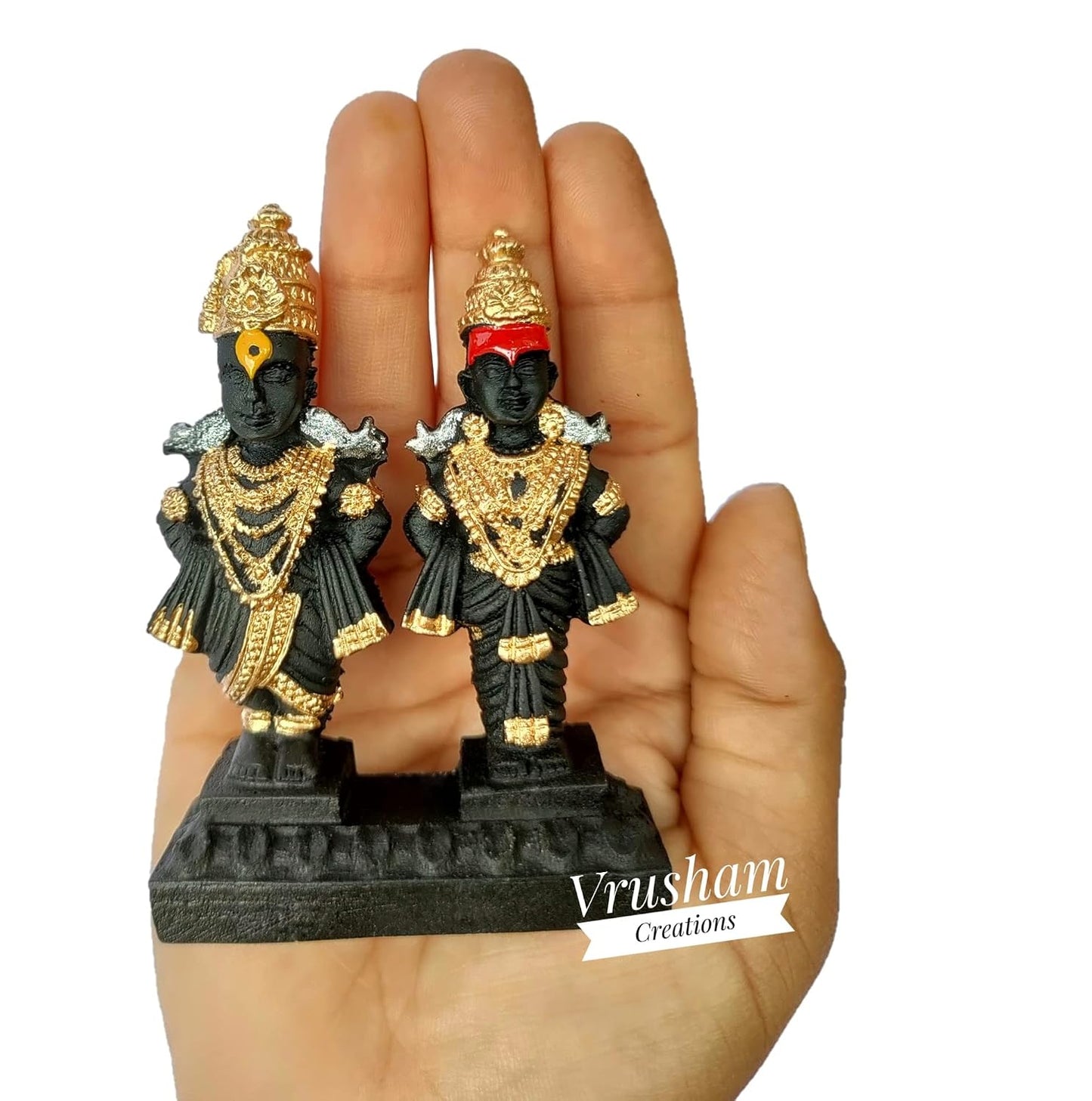 21134 lack Resin Vitthal Rukmini Idol with Decorative Arch | Premium Finish Hindu God Statue for Home Temple, Office & Gifting | Handcrafted Showpiece {size-9.5cm}