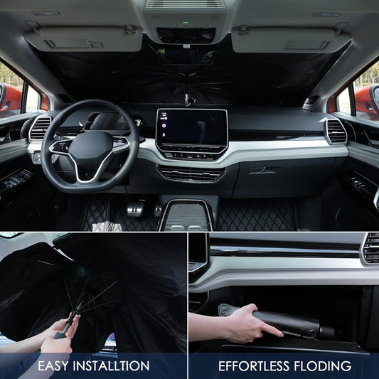 20520 Car Sun Shade Protector Front Glass || Foldable Umbrella for Car Front Window for Protect Vehical from Sun Rays & Heat Damage Keep Cool- Black Color