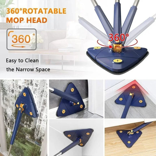 11133 Premium 360° Rotatable Adjustable Triangle Cleaning Mop with Stainless Steel Long Handle Push-Pull Squeezing Cleaning Mop Dry & Wet Mop Floor Windows Ceiling