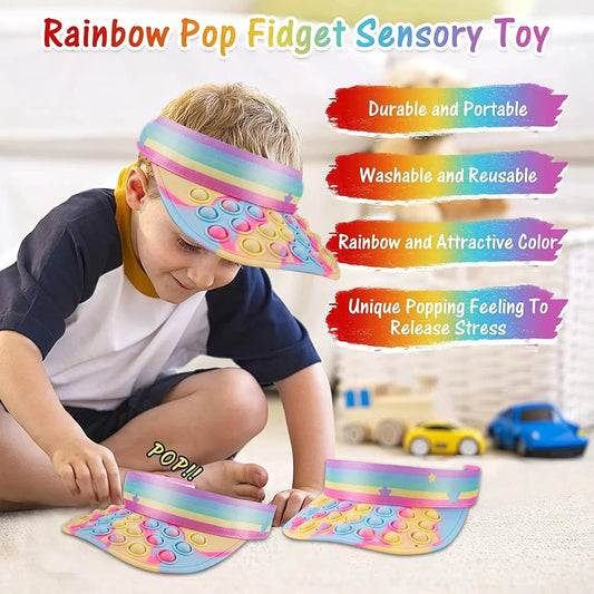 10385 Pop Hat Fidget Toys, Pop Silicone Rainbow Sun Hat Sensory Pop Stress Toys