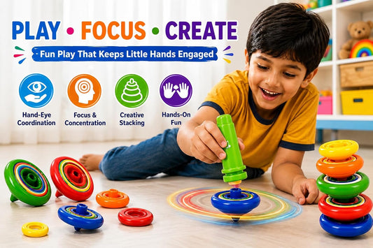 10516 Super Stacking Spinning Tops – 5 Gyro Tops with Transmitter, Ages 3+(1) Colourful & Vibrant, Stackable & Interlocking Design, Long-Lasting Spin, Lattoo Spinning Top Toy Set for Kids