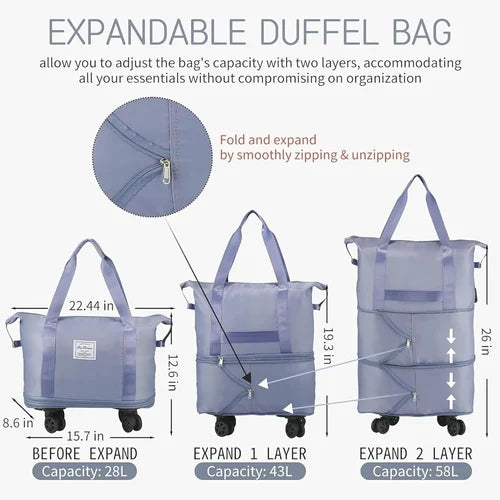 20311 Rolling Duffle With Wheels, Expandable Foldable for Travel, Luggage Carry on With Handle, Large Weekend Bag (Multicolor)