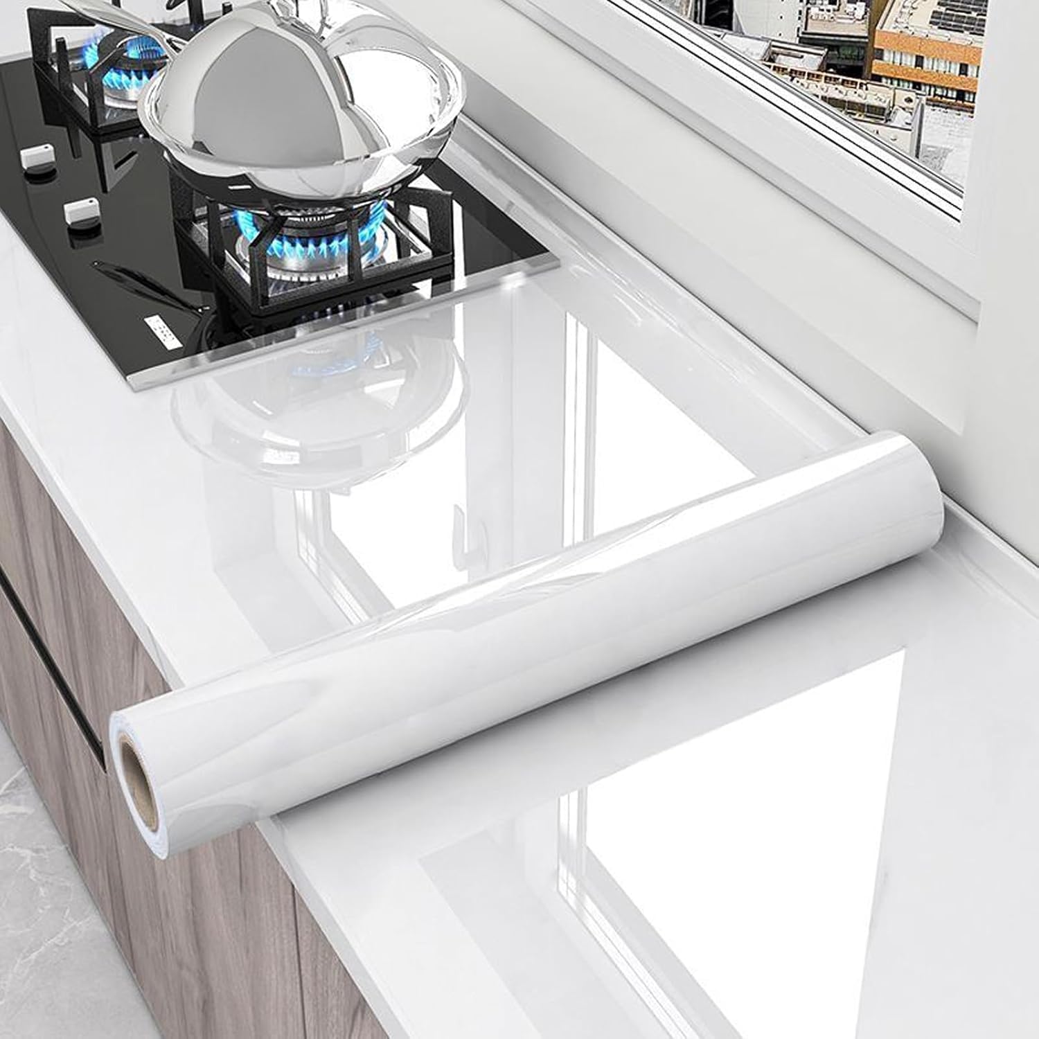 20572 Kitchen Backsplash Wall Protector, Transparent Self-Adhesive Sticker| Heat Resistant, Waterproof Cupboard Sticker for Home-Kitchen Furniture, Oil Proof Clear-Protective Sheet