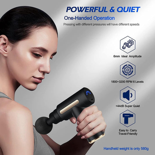 MG-203 Mini Rechargeable Vibration Massage Gun Wireless Muscle Relaxation Professional Fitness Portable Electric Fascia Gun 6 speed {Random Color}