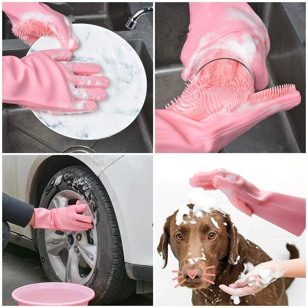 9035 Silicone Hand Gloves for Kitchen Dishwashing Car, Bathroom ( Pair )