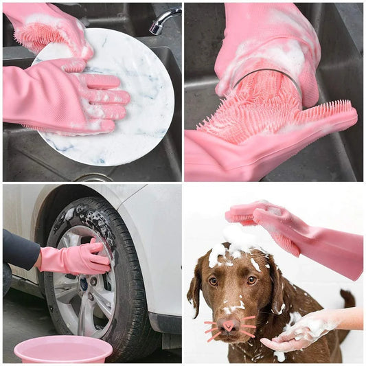 9035 Silicone Hand Gloves for Kitchen Dishwashing Car, Bathroom ( Pair )