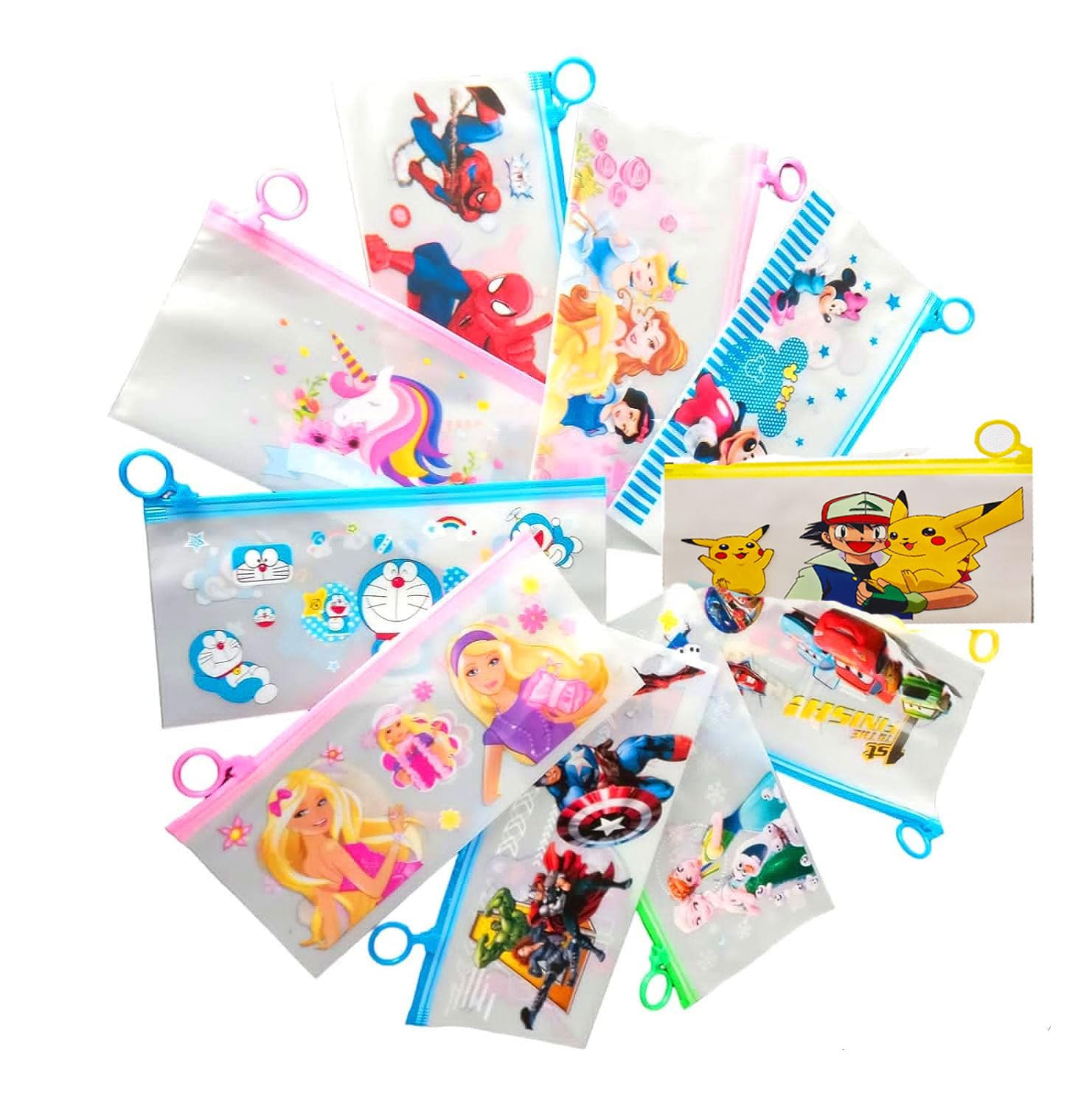 200566 {12 Pcs} Bundle Cartoon Stationery Zip Pouch for Pen Pencil and Multi Utility Best for Return Gifts {Random Design}