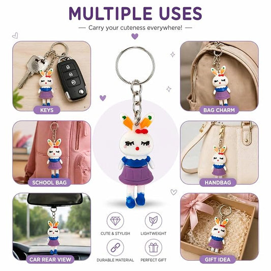 20894 {Pack of 12} Cute Rabbit Girl PVC Keychain | Cartoon Bunny Character Key Ring for Car Bike Keys