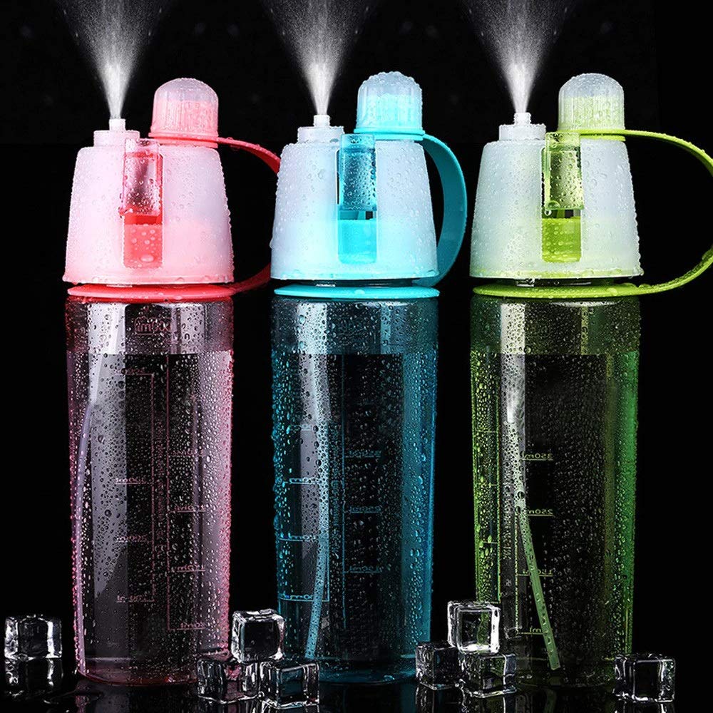 8520 2-in-1 Mist & Drink Water Bottle, 600ml Sports Spray Bottle with Straw, Leak-Proof, BPA-Free, Dishwasher Safe, Durable Sipper for Gym, Cycling, Outdoors, Cool Summer Hydration (RANDOM COLOUR)