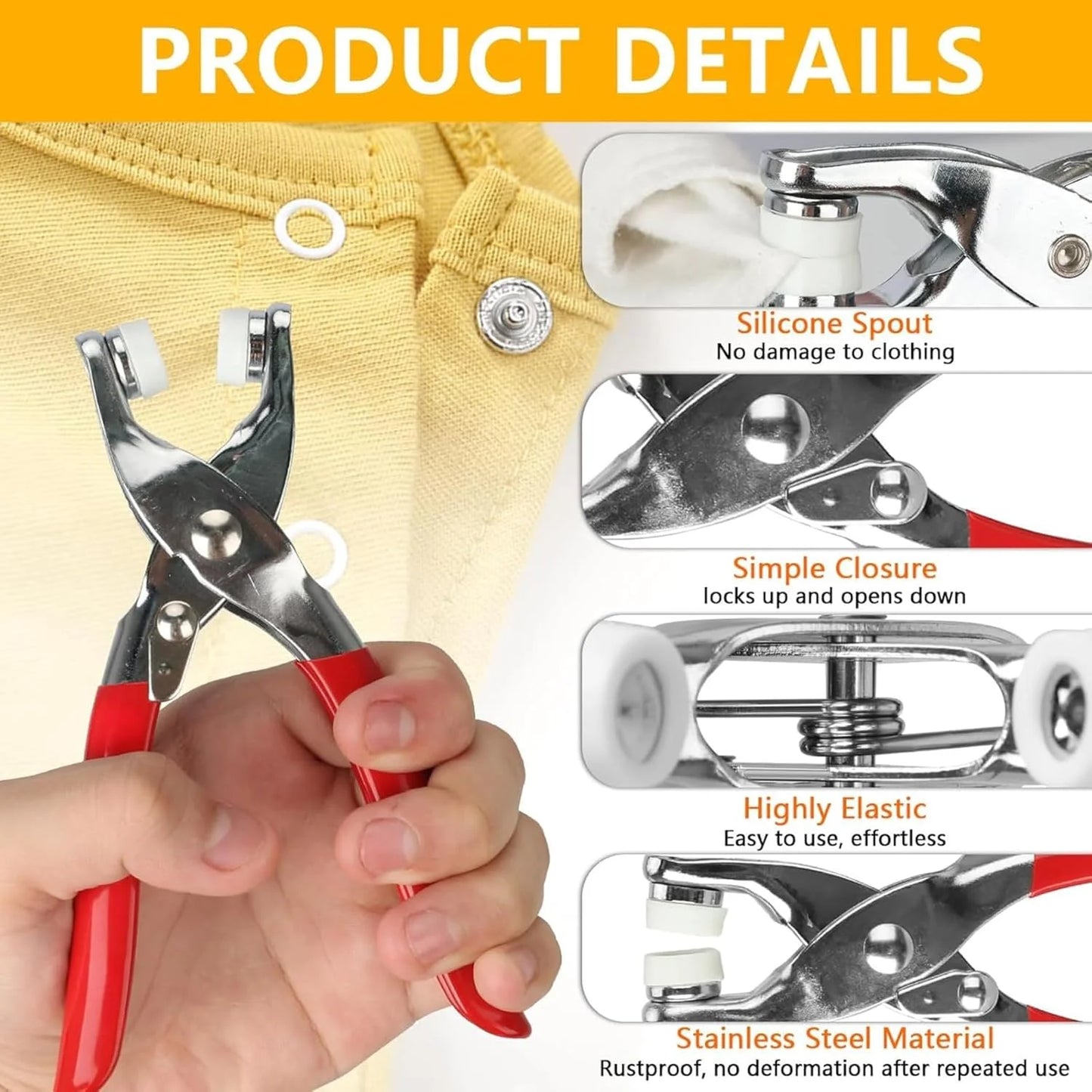 10387 Home use Metal Fasteners with Hand Pliers Tool Button Press Machine for Clothes snap100 Sets Eyelets Button kit