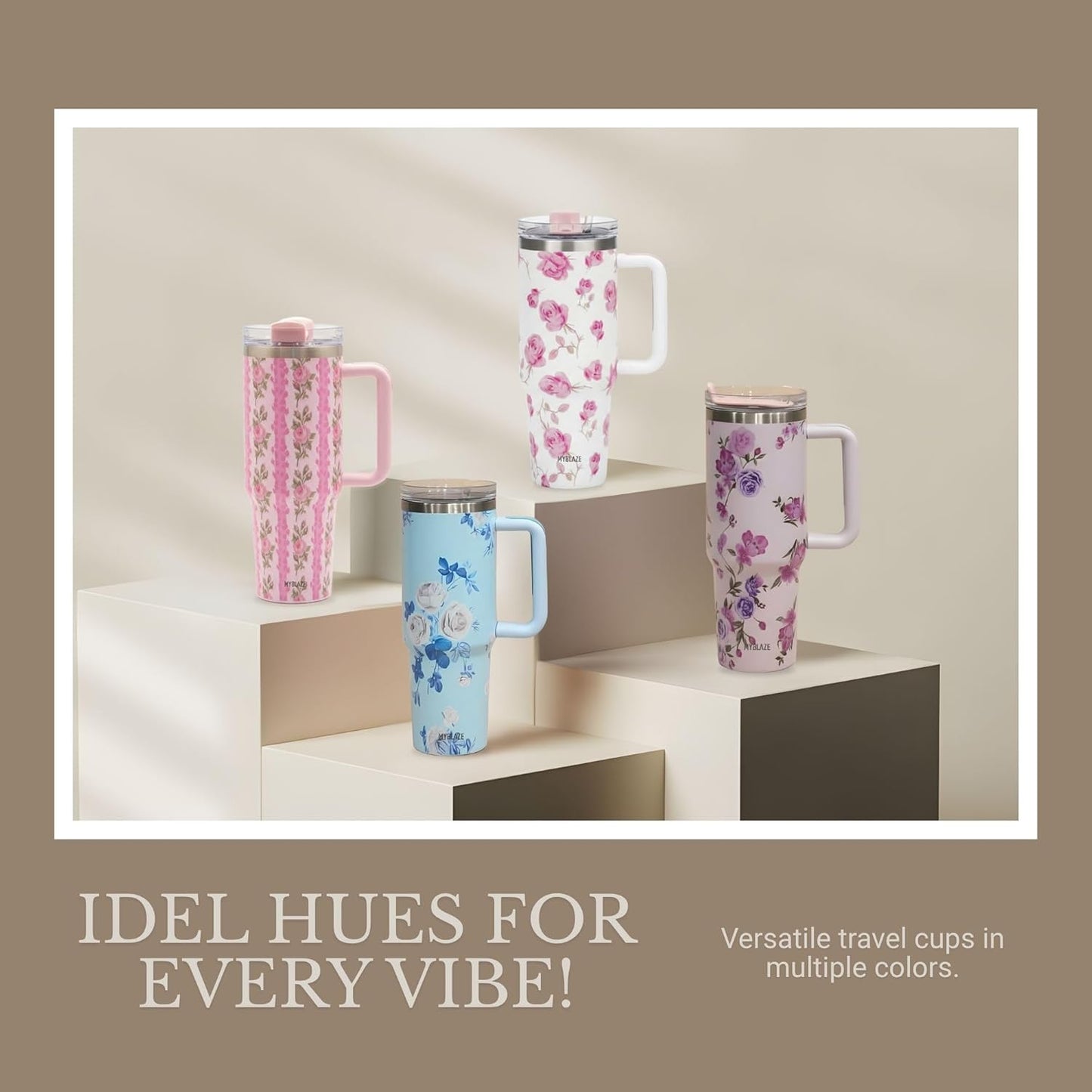 20362 Lucifer Professional 1200 ml Stainless Steel Insulated Tumbler with Handle, Floral Print, Double-Wall Vacuum, Leak-Proof {Multicolor}