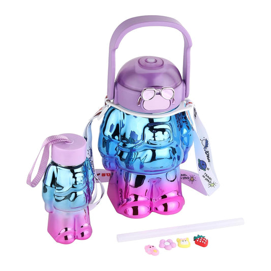 20709 Home Cloud Set of 2pc (1000 + 200ml) BPA-Free, Leak-Proof Robot Shape Water Bottles - The Ultimate Hydration Solution for Kid's, School, Gym, and Picnic Adventures {Random Color}