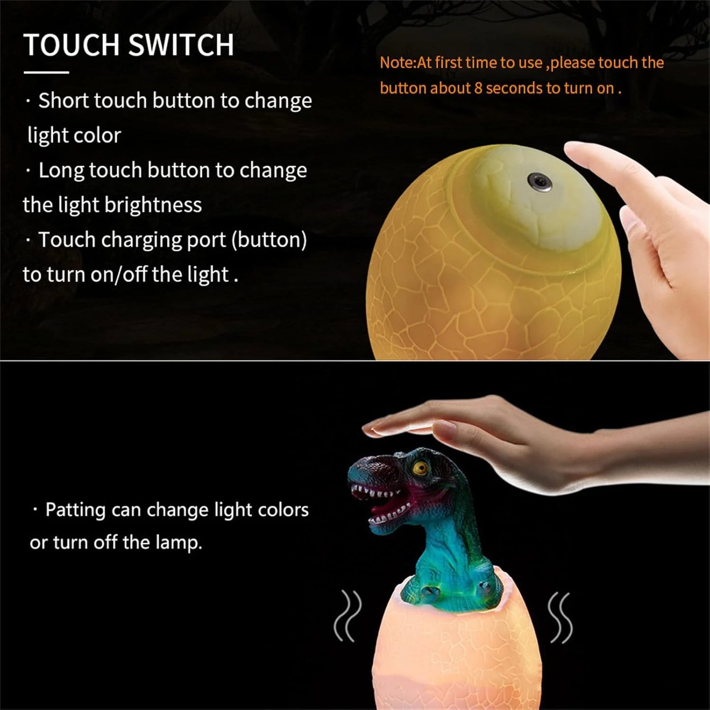 10209 – D Dinosaur Egg Night Light with Wooden Base,Touchable with Remote Control, Multi-color Dinosaur Egg Night Light