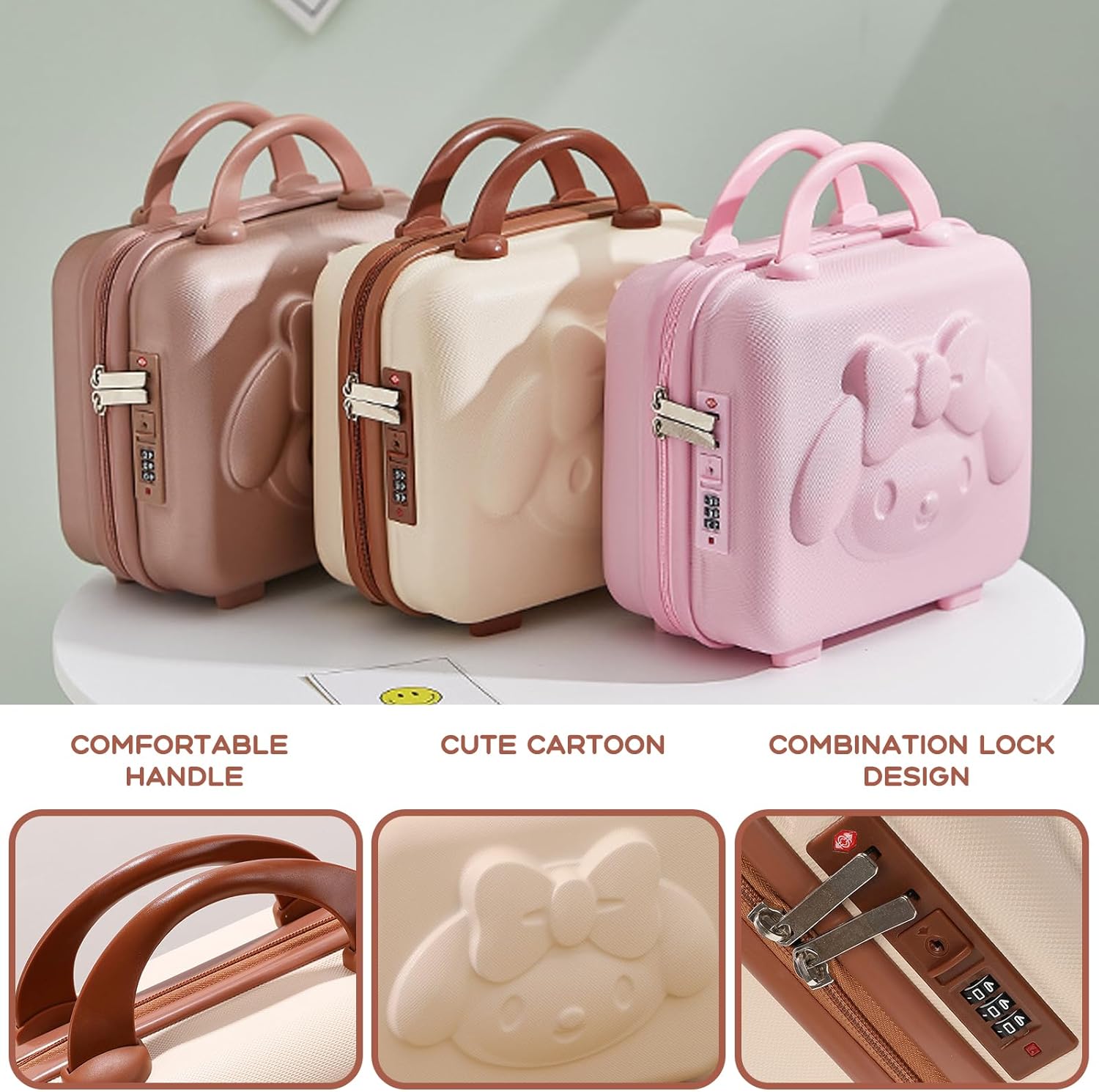 20491 Mini Hard Shell Travel Luggage Makeup Vanity Case with Lock Password Zipper Bag for Women Portable Water Proof Carrying Suitcase Organizer {Random Color}