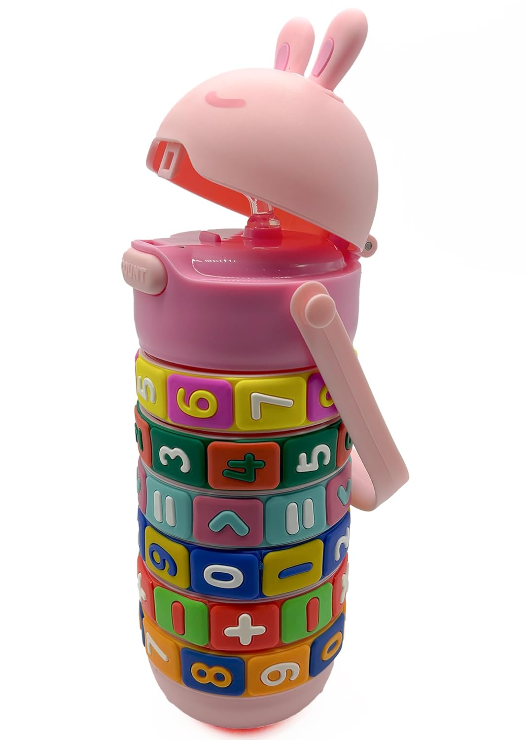 10080 Kids Math Learning Water Bottle | 520ml Rotatable Rainbow Number Puzzle Sipper | BPA-Free Leakproof School Bottle with Straw, Adjustable Strap & Handle