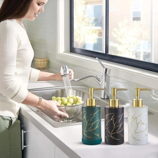 11134 Stylish Glass Round Shape Design Handwash Liquid Soap Shampoo Liquid Shower Gel Dispenser for Home & Kitchen {Multicolour}