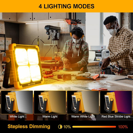 20027 Construction Spotlight Battery Solar Light Portable, 10000LM 12000mAh Battery Work Light USB Rechargeable, 4 Light Modes