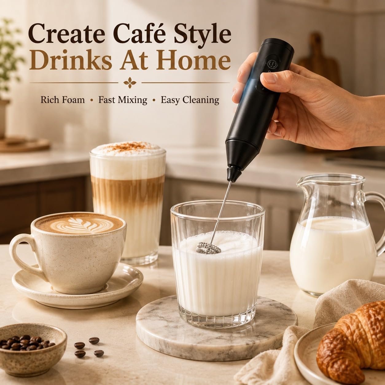 YN-999 Rechargeable Milk Frother, 3-Speed Electric Coffee Beater & Hand Blender with Dual Spring Whisk | Type-C Fast Charging for Latte, Cappuccino & Matcha