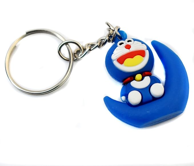 20381 {Pack of 12} Doraemon Moon Small Lightweight Key Chain for Bike Keys Kids Men Women Boys Girls Great Collectible