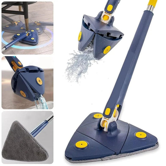 11133 Premium 360° Rotatable Adjustable Triangle Cleaning Mop with Stainless Steel Long Handle Push-Pull Squeezing Cleaning Mop Dry & Wet Mop Floor Windows Ceiling