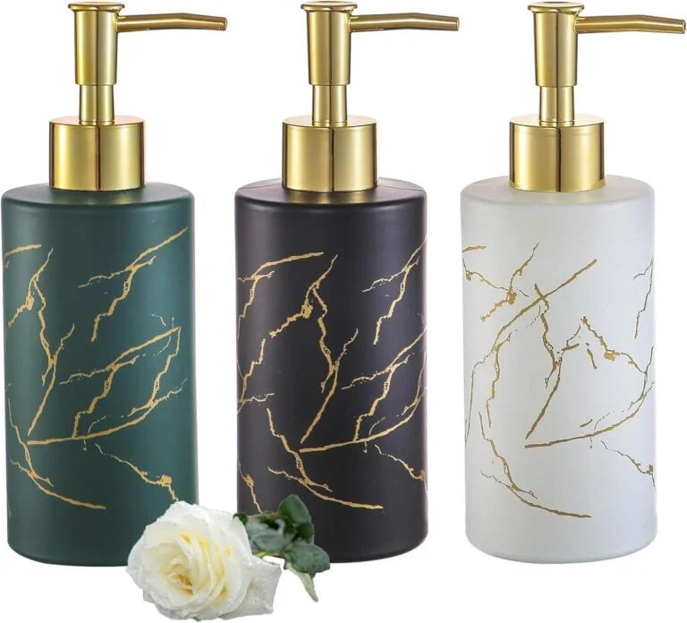 11134 Stylish Glass Round Shape Design Handwash Liquid Soap Shampoo Liquid Shower Gel Dispenser for Home & Kitchen {Multicolour}