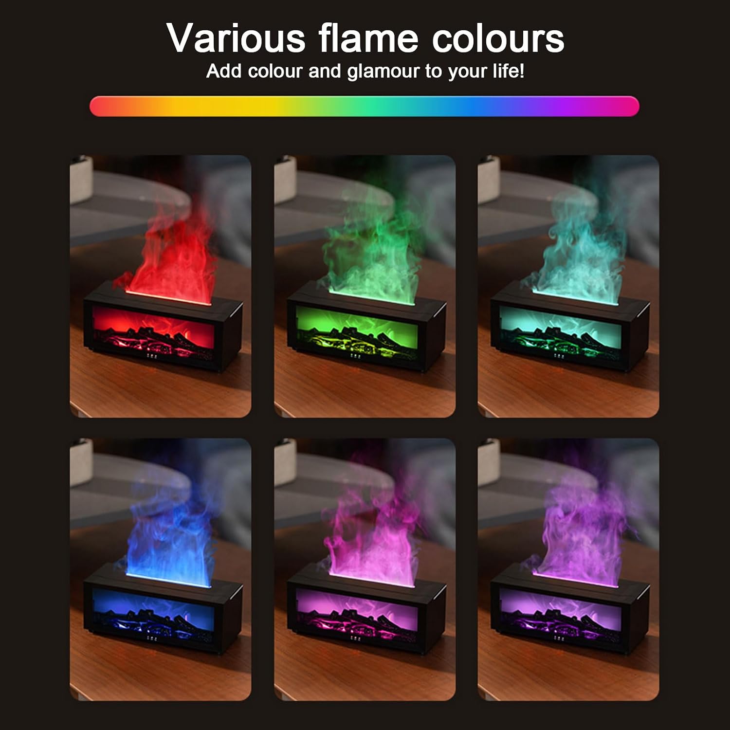 21310 Aroma Diffuser with LED Fireplace, Essential Oil Diffuser with 7 Colors Flame, Humidifier with Remote Control, Scented Oil Diffuser for Room Fragrance
