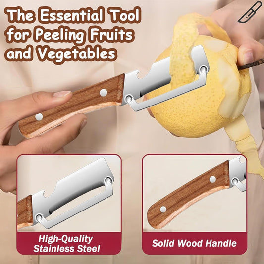 20796 Multi-Functional Vegetable Peeler for Kitchen, Stainless Steel Peeler with Wooden Handle and Bottle Opener, Single Blade Peelers Tool, Suitable for Vegetables or Fruits (3 in 1 Fruit Peeler)