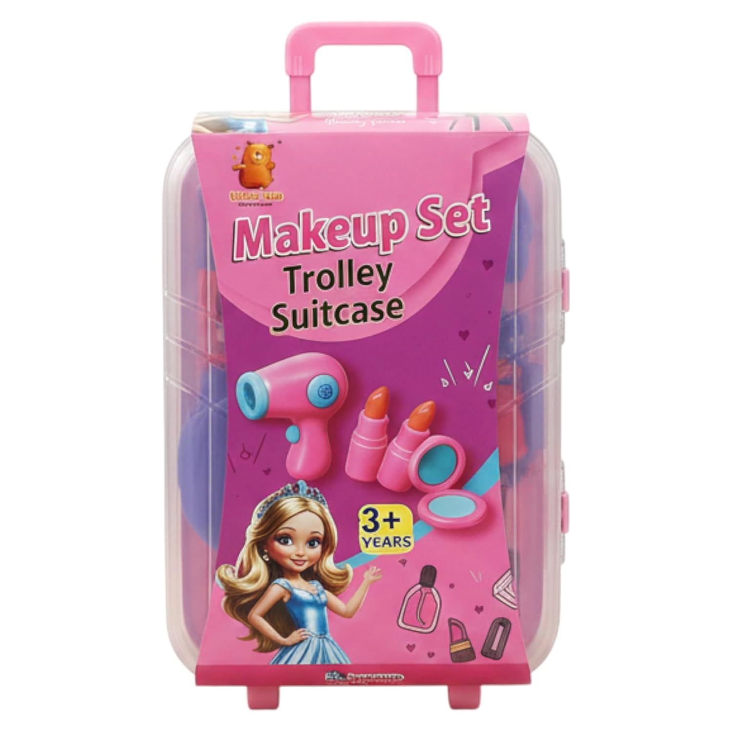 20360 Kids Makeup Set Trolley Suitcase for Girls – 15 Pieces Pretend Play Beauty Kit with Toy Hair Dryer, Lipsticks, Mirror & Accessories, Role Play Makeup Toy, Gift for Girls