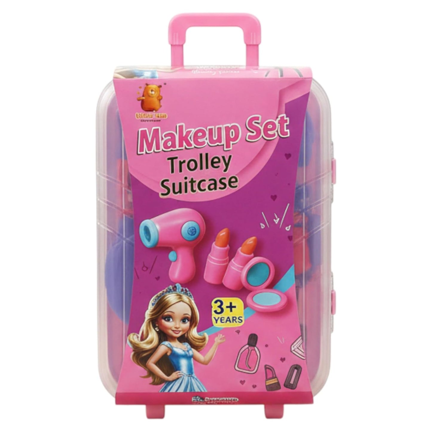 20360 Kids Makeup Set Trolley Suitcase for Girls – 15 Pieces Pretend Play Beauty Kit with Toy Hair Dryer, Lipsticks, Mirror & Accessories, Role Play Makeup Toy, Gift for Girls