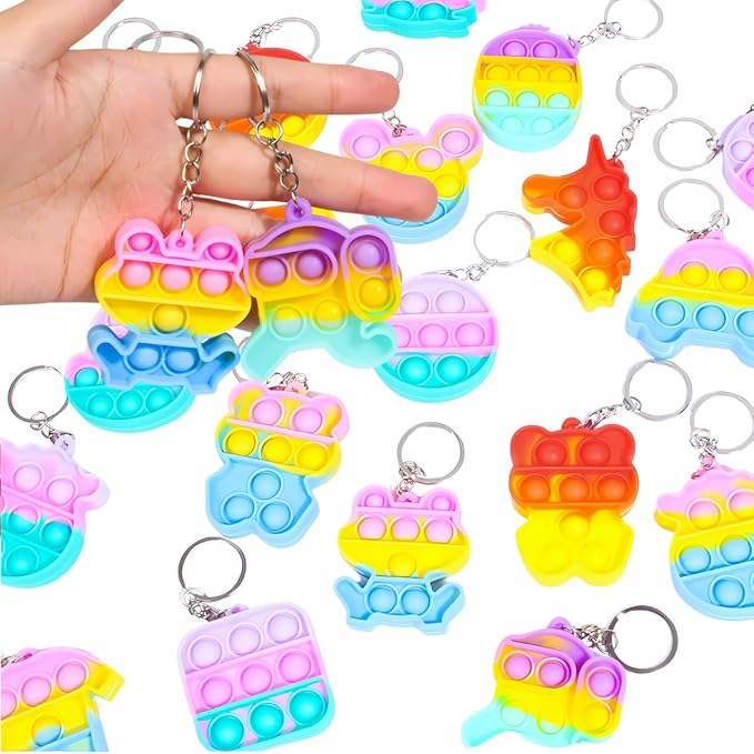 0671  Pop It Fidget Toy Key Chain Rings for Kids and Adults {Random Design}