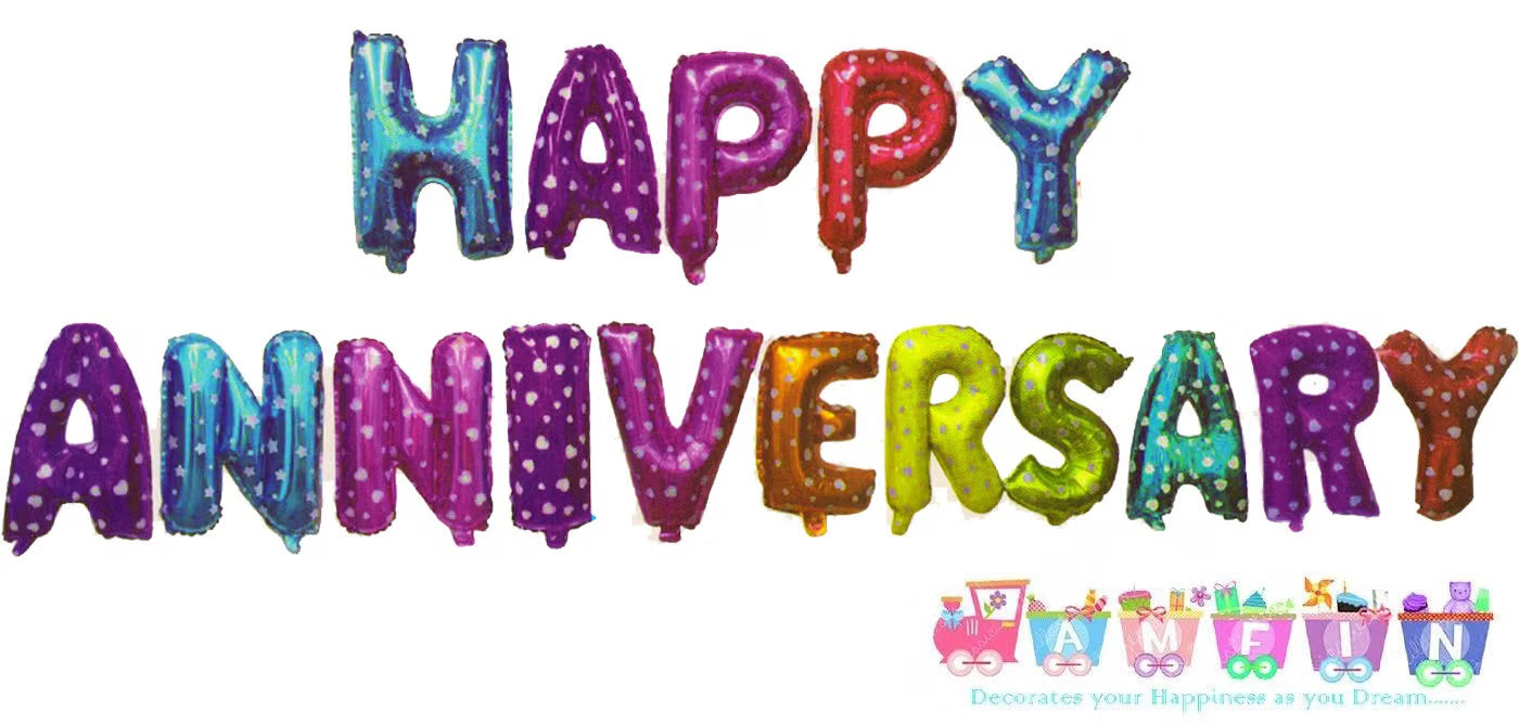21261 Happy Anniversary Letter Foil Balloon, Party Decoration Items - 16 Letters - Multi