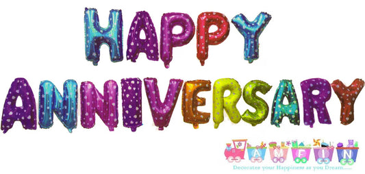 21261 Happy Anniversary Letter Foil Balloon, Party Decoration Items - 16 Letters - Multi
