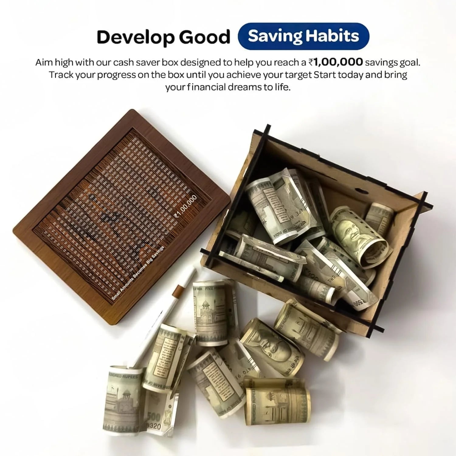 20135 Money Box with Carved Design, Wooden Piggy Bank, Kids Coin Box, 100000 Money Saver, Wooden Coin Bank