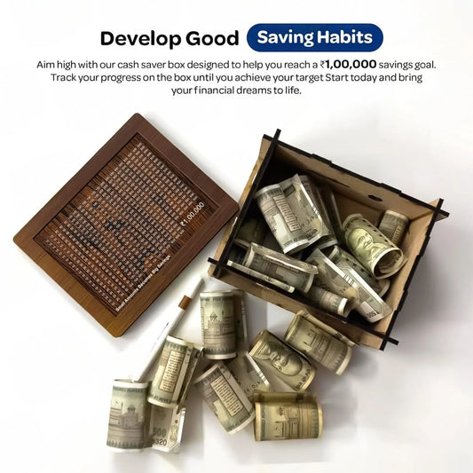 20135 Money Box with Carved Design, Wooden Piggy Bank, Kids Coin Box, 100000 Money Saver, Wooden Coin Bank