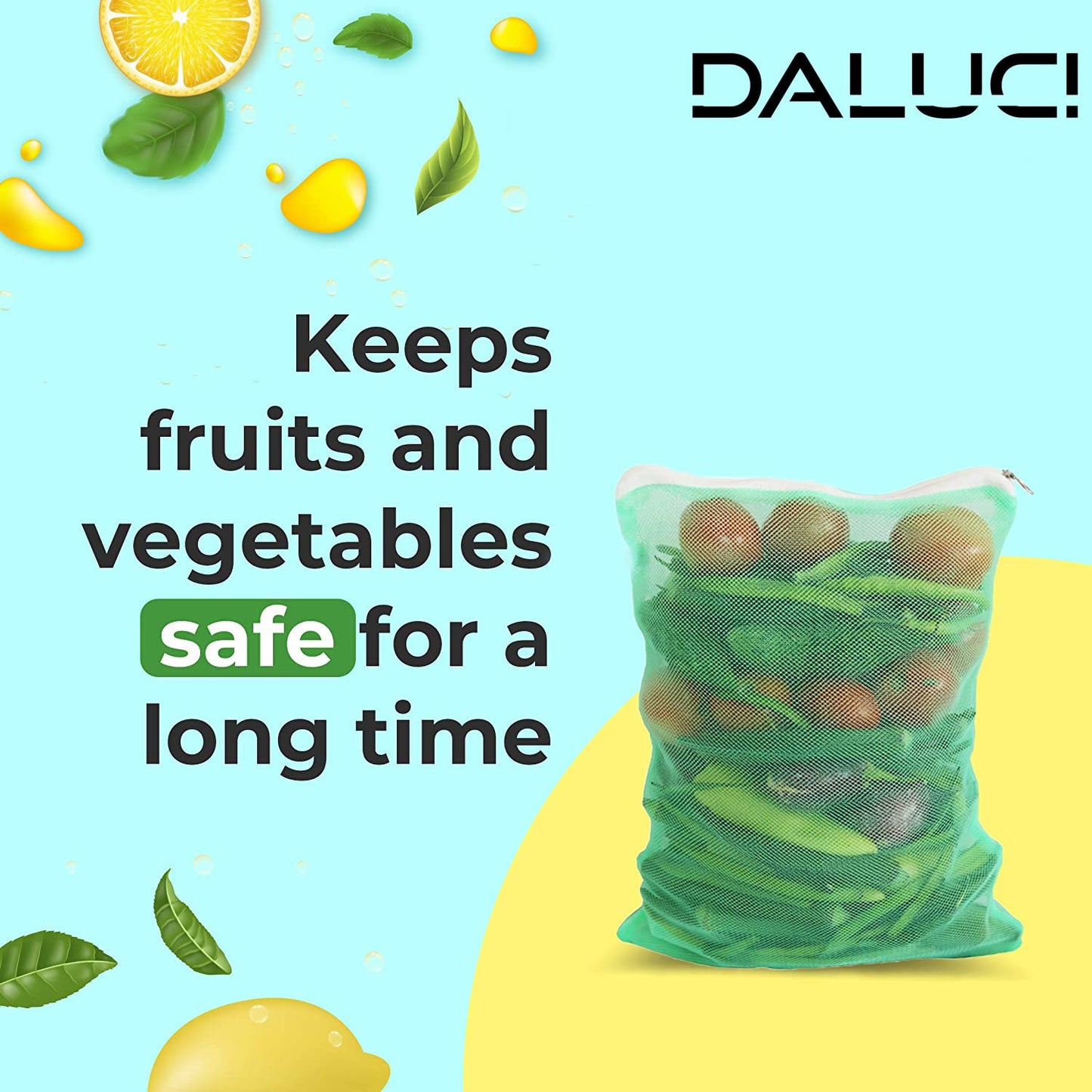 20372 {Pack of 4} Multi Purpose Fridge Storage Bags for Fruits and Vegetables, Reusable and Washable Produce Net Bags