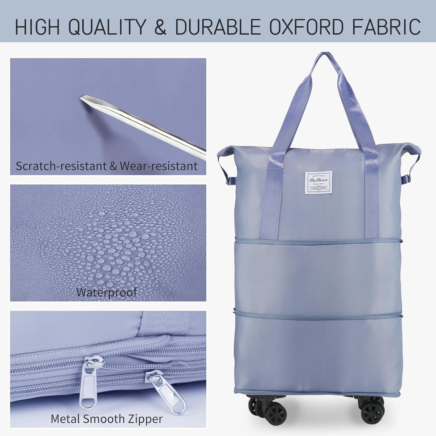 20311 Rolling Duffle With Wheels, Expandable Foldable for Travel, Luggage Carry on With Handle, Large Weekend Bag (Multicolor)