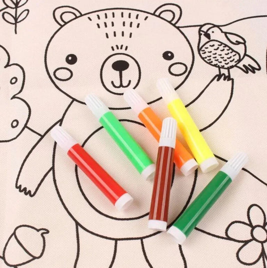 1926 Water Drawing Mat for Kids, 80 x 80 cm, Reusable Washable Colouring Mat with 6 Sketch Pens