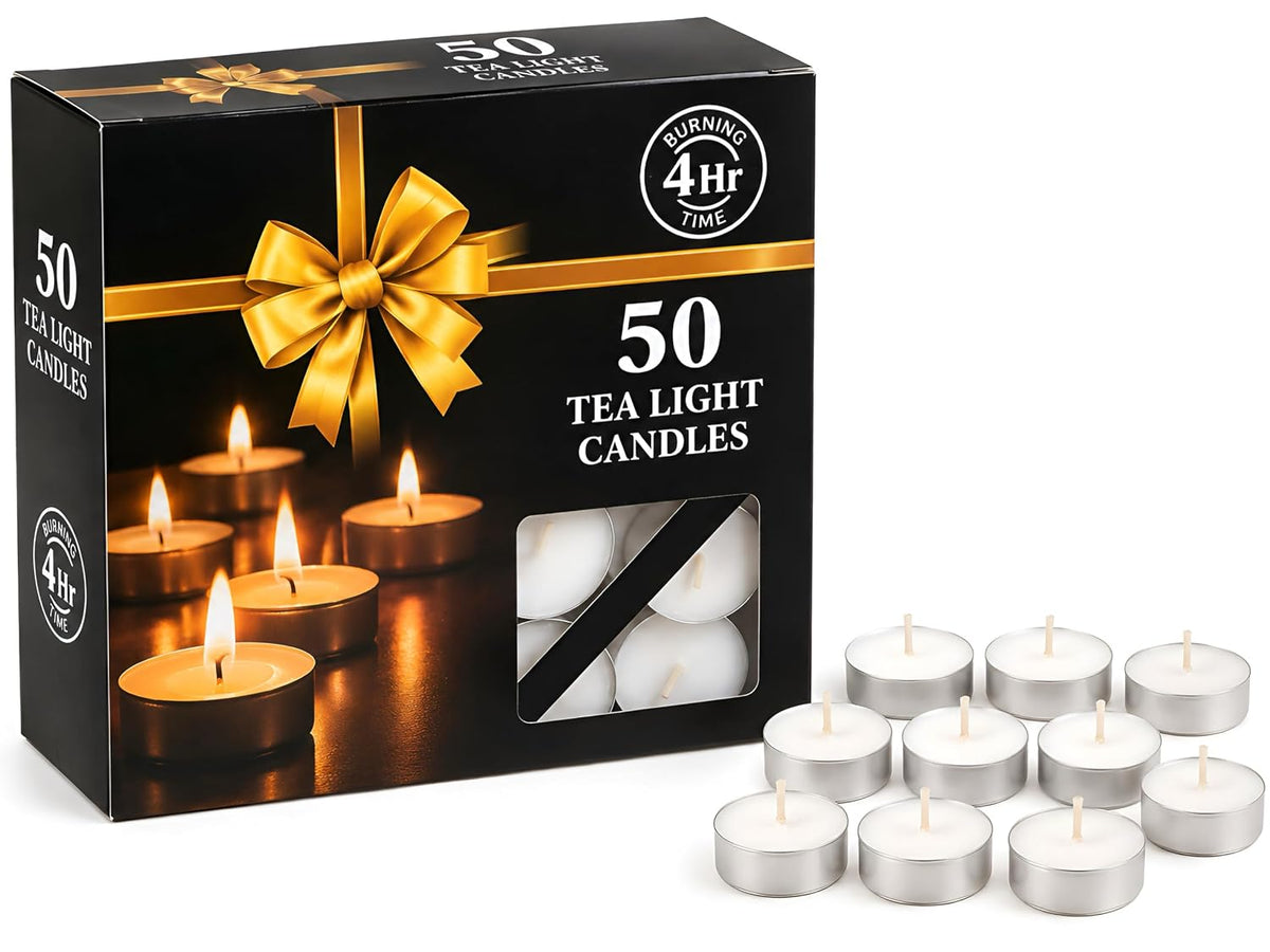 21353 Pure Source India Smokeless Unscented White Tea Light Candles (Set of 50)