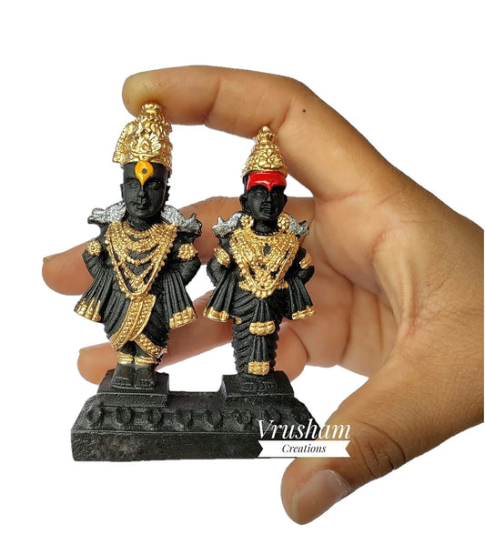 21134 lack Resin Vitthal Rukmini Idol with Decorative Arch | Premium Finish Hindu God Statue for Home Temple, Office & Gifting | Handcrafted Showpiece {size-9.5cm}